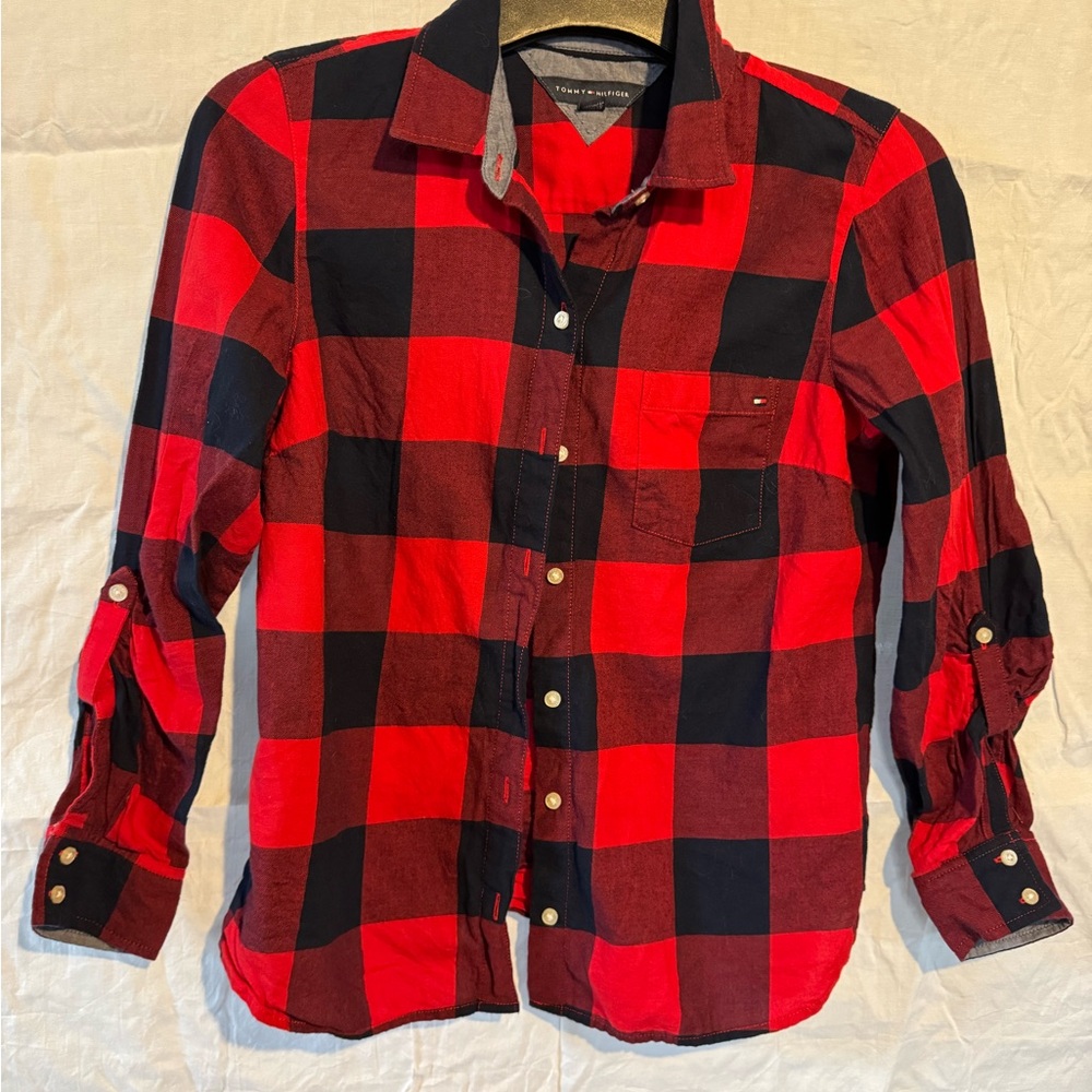 Tommy Hilfiger Red & Black Plaid Flannel Shirt